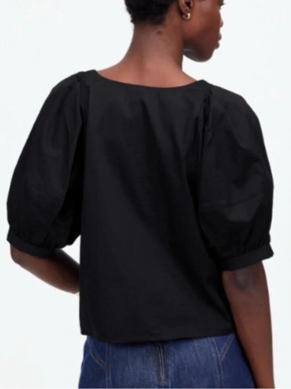 Madewell Black Puff Sleeve Square Neck Top Size XS
